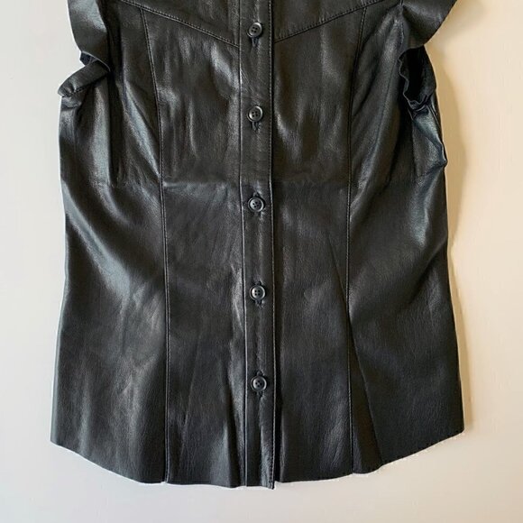 Joie Black Vegan Faux Leather Orien Flutter-Sleeve Top - Women & Juniors XXS - Picture 6 of 12